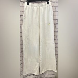 Pink Victoria Secret:M Women Cream Wide-Leg Sweatpants Green 'P' Embroidery